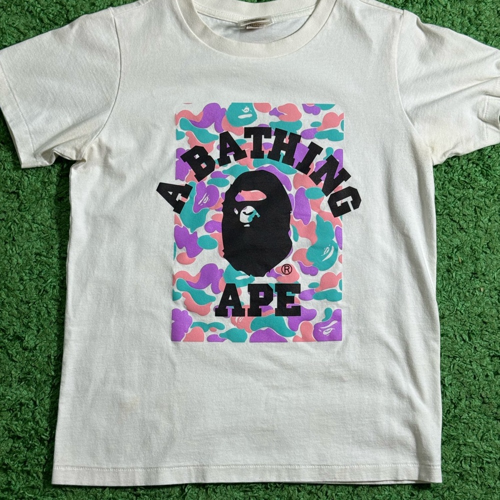 A Bathing Ape XS ' White Logo Tee with Pastel Camo Print